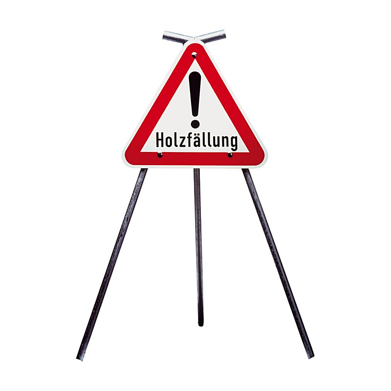 Warnschilder Holzfällung, Komplett mit Warnständer