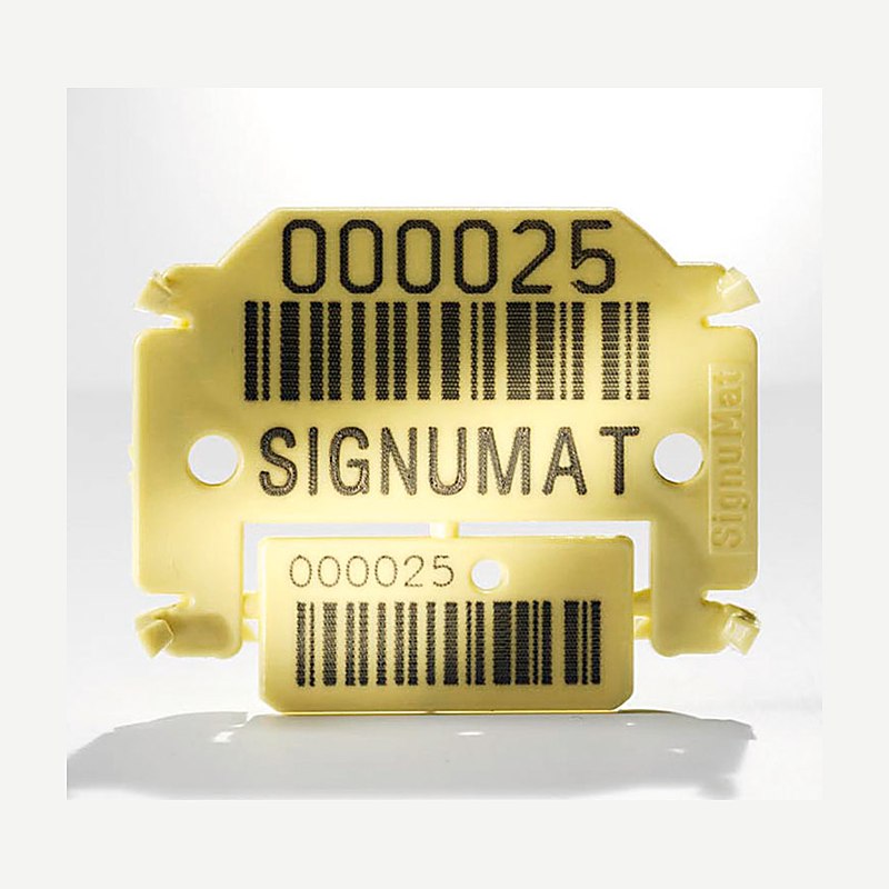 Signumat Kunststoffplättchen Resistant Yellow, Ausführung zweizeilig mit Kurzem Stift