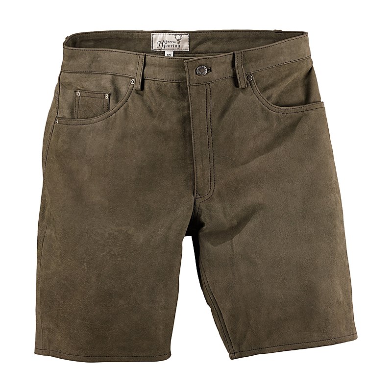 Hubertus Herren-Lederhose, kurz, oliv, Größe 60