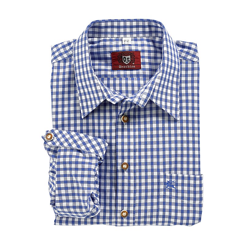 OS-Trachten Herren-Langarmhemd, mittelblau, Größe 41/42