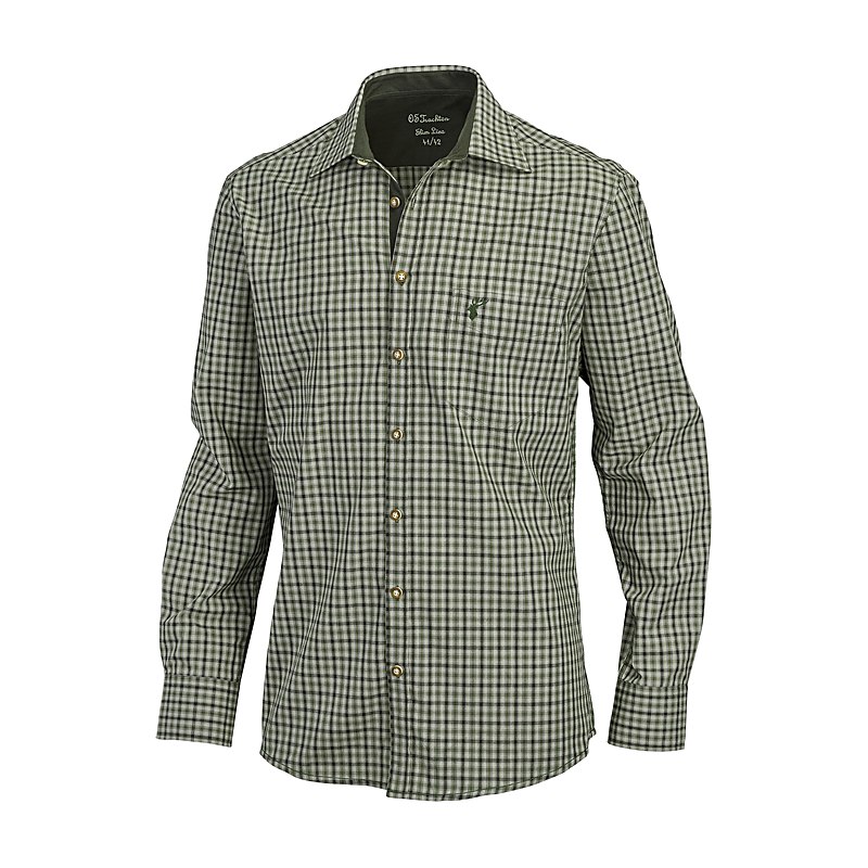 OS-Trachten Herren-Langarmhemd, Slim Fit, oliv, Größe 47/48