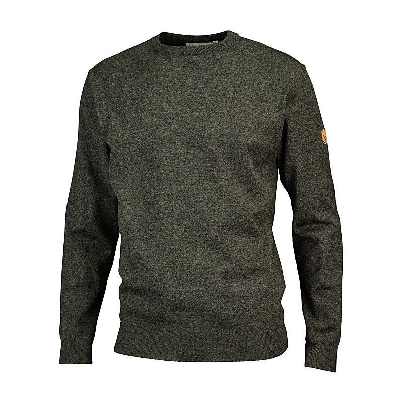 Hubertus Herrenpullover Rundhals, oliv-braun, Größe 64
