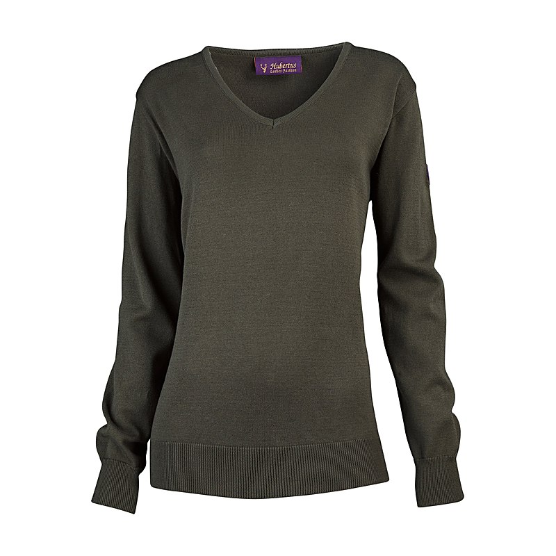 Hubertus Damenpullover V-Ausschnitt, dunkeloliv, Größe 50