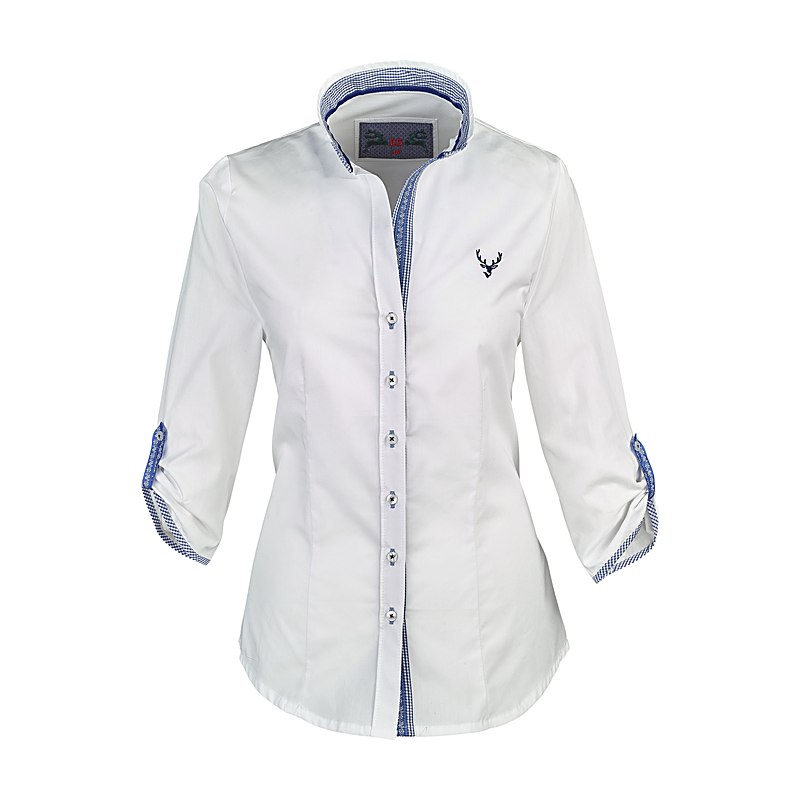OS-Trachten Damen-Stehkragenbluse 7/8-Arm, weiß, Größe 48