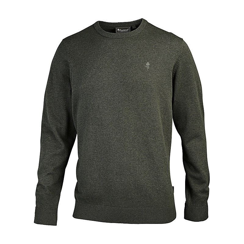 Pinewood Herren-Rundhals-Pullover Värnamo, green mel, Größe XXL