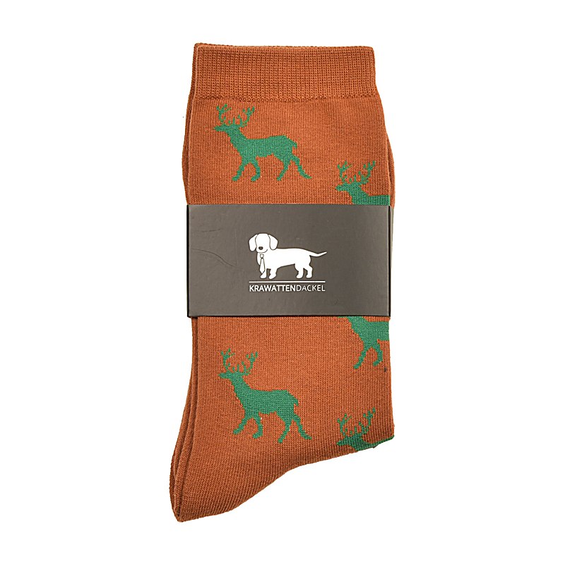 Krawattendackel Socken mit Hirsch, braun-grün, Größe 36-40, Sockengröße 36/40