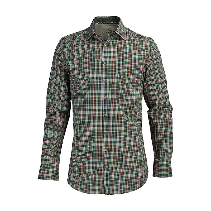OS-Trachten Langarmhemd Slim Fit, oliv, Größe 47/48