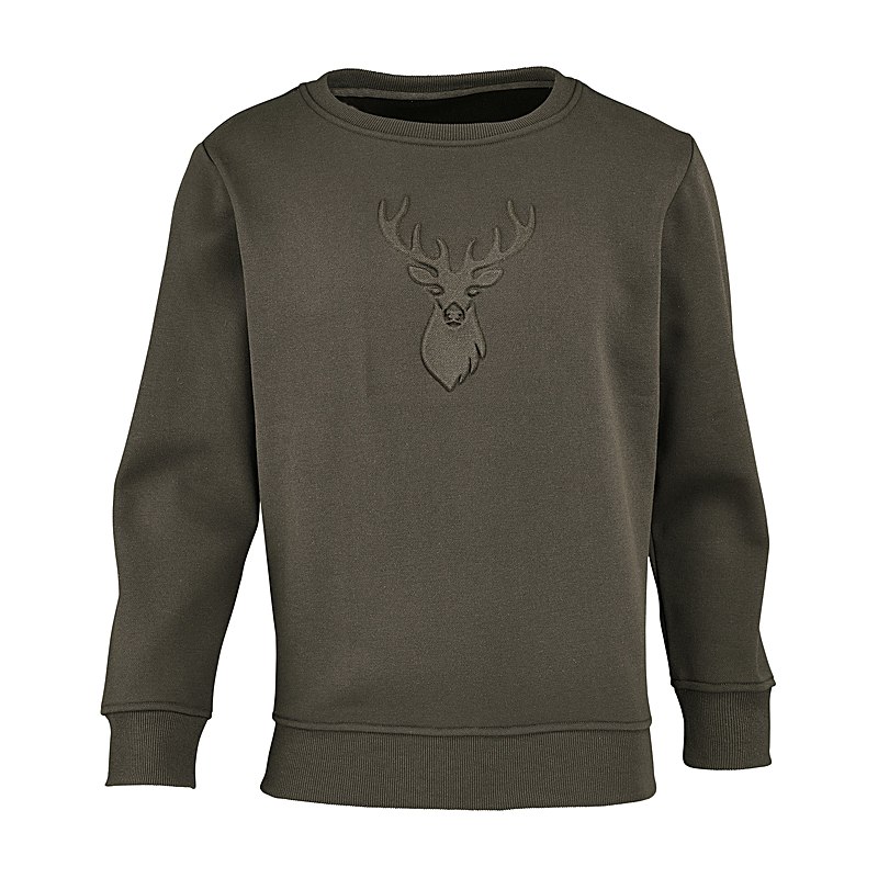 Hubertus Pullover John mit Hirschkopfprägung, oliv-braun, Größe XXL