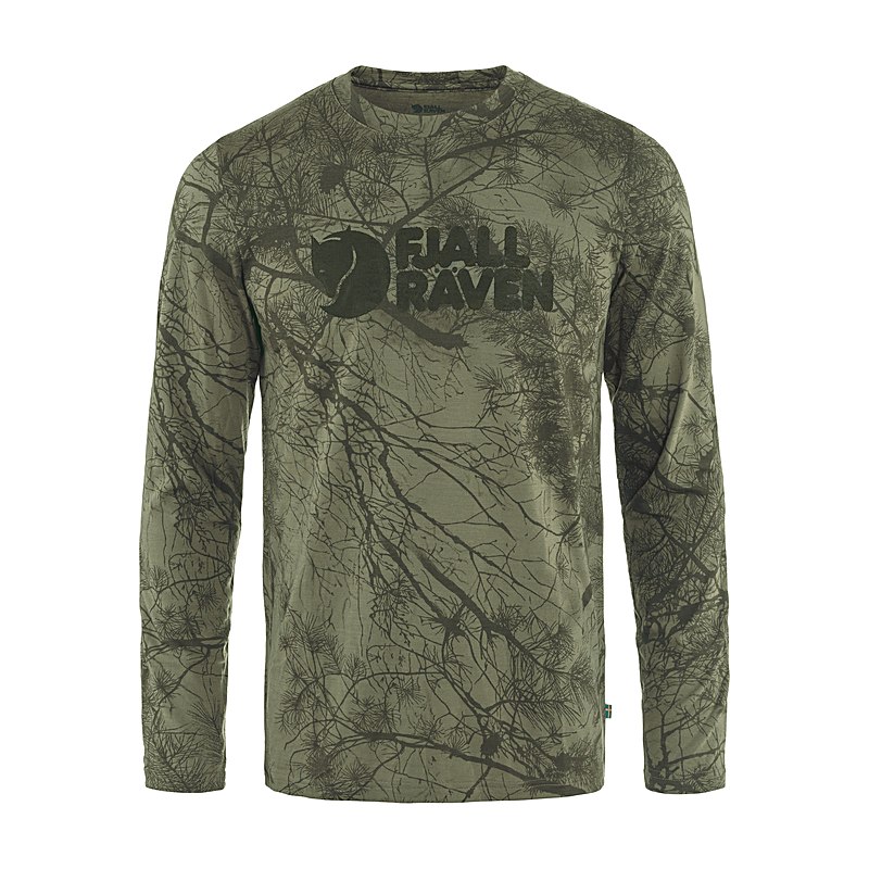 Fjällräven Langarmshirt Värmland Wool, green camo, Größe 3XL