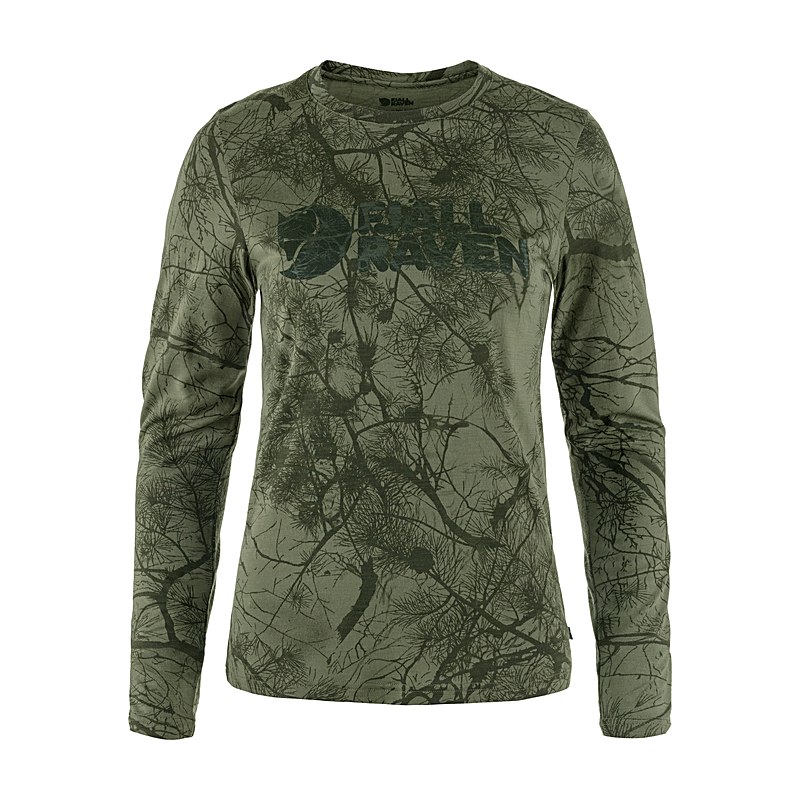 Fjällräven Langarmshirt Värmland Wool, green camo, Größe XS