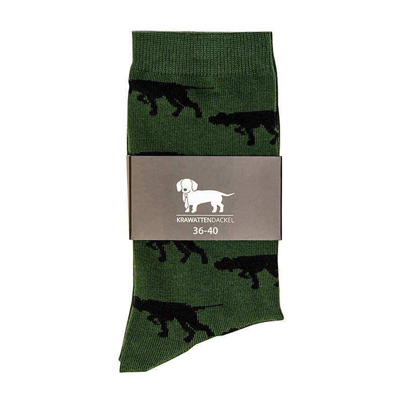Krawattendackel Socken mit Vorstehhund, grün-schwarz, Größe 41/46