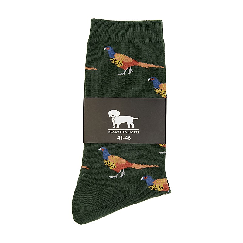Krawattendackel Socken mit Fasan, grün-bunt, Größe 36/40