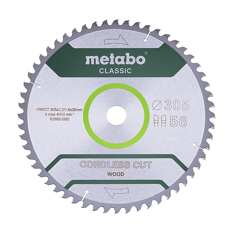 Metabo Kreissägeblatt Cordless Cut Wood Classic 305 x 30 Z56 WZ 5°