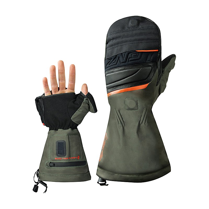 Lenz Beheizbare Handschuhe 1.0 Finger Cap Hunting Mittens, grün-orange, Größe L (9/10)