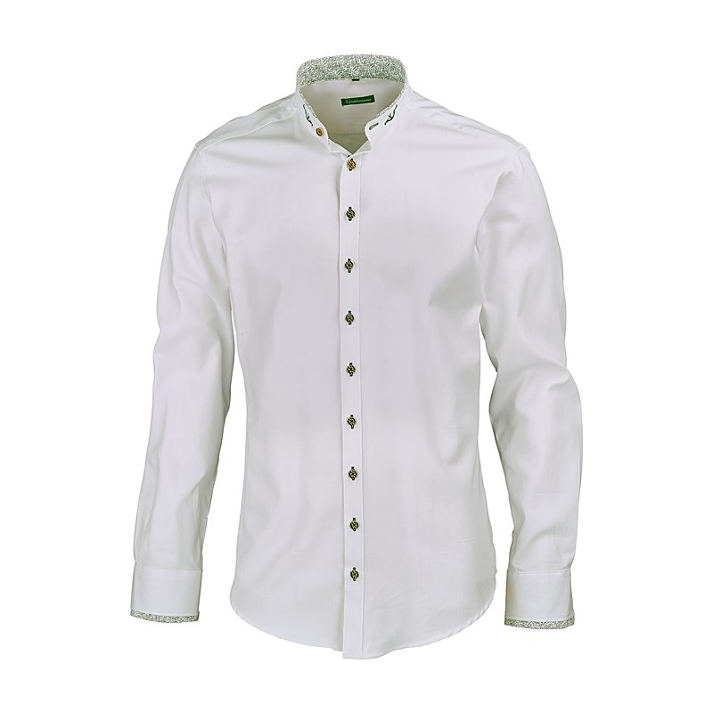 Gipfelstürmer Langarmhemd Slim Fit, weiß-oliv, Größe 41/42
