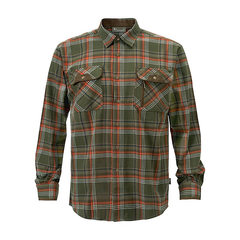 Pinewood Langarmhemd Prestwick Exklusiv, green-burned orange, Größe XL