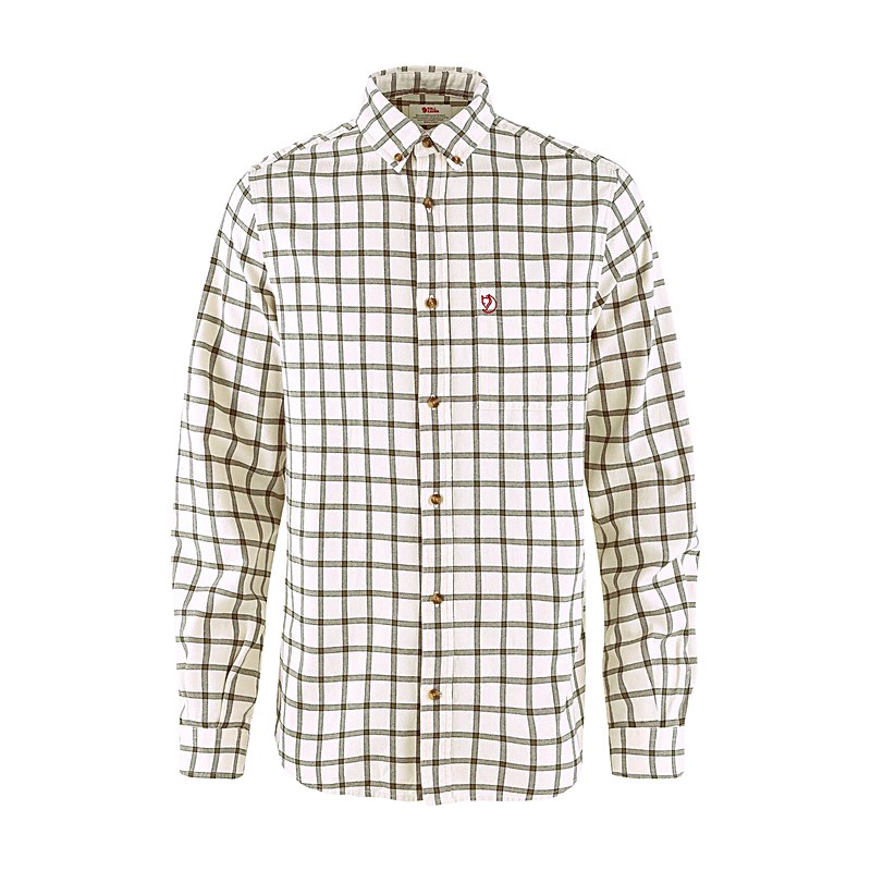 Fjällräven Langarmhemd Övik Flannel, chalk white-laurel green, Größe S