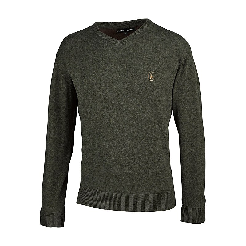 Deerhunter Strickpullover Harrington V-Ausschnitt, forest ember melange, Größe 3XL