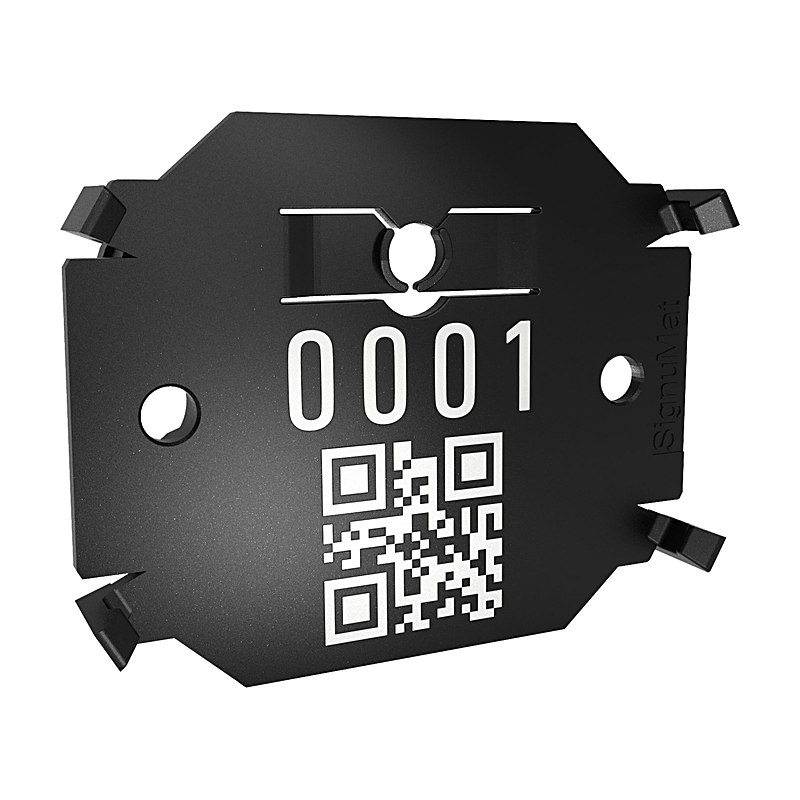 Signumat Kunststoffplättchen Arbo Tag Barcode Black mit Stahlnägeln, Beschriftung nach Wunsch plus QR-Code