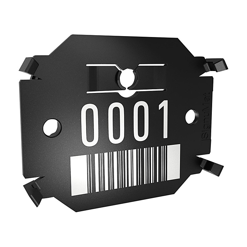 Signumat Kunststoffplättchen Arbo Tag Barcode Black mit Alunägeln, Beschriftung nach Wunsch