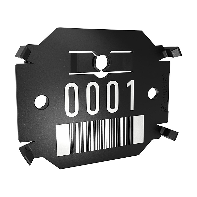 Signumat Kunststoffplättchen Arbo Tag Barcode Black mit Stahlnägeln, Beschriftung nach Wunsch