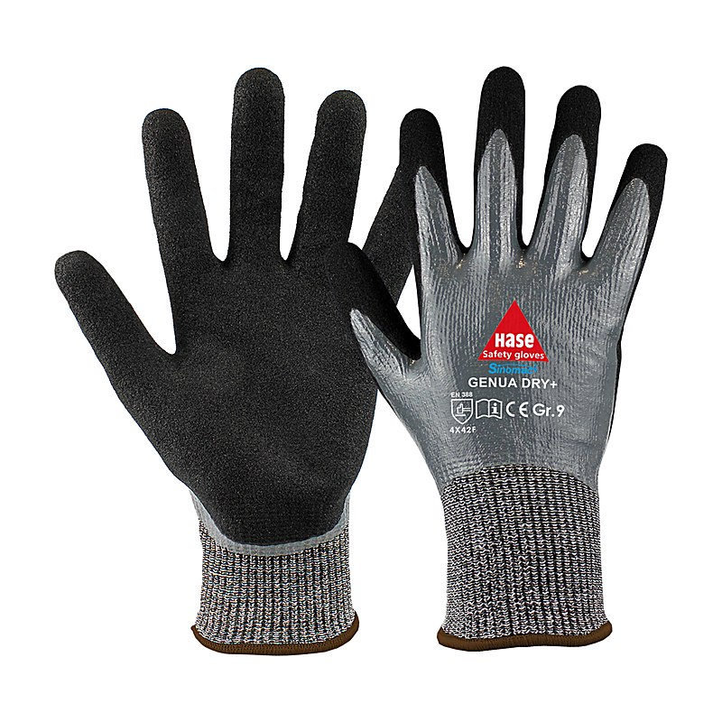 Hase Schnittschutzhandschuhe Genua Dry+, grau-schwarz, Größe 9