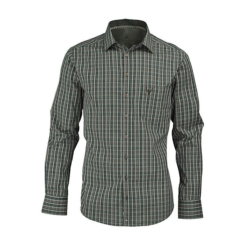 OS-Trachten Langarmhemd Slim Fit, oliv, Größe 43/44