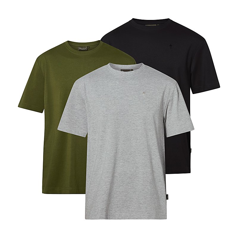 Pinewood Herren-T-Shirt 3er-Pack, grey melange, pine, black, Größe L