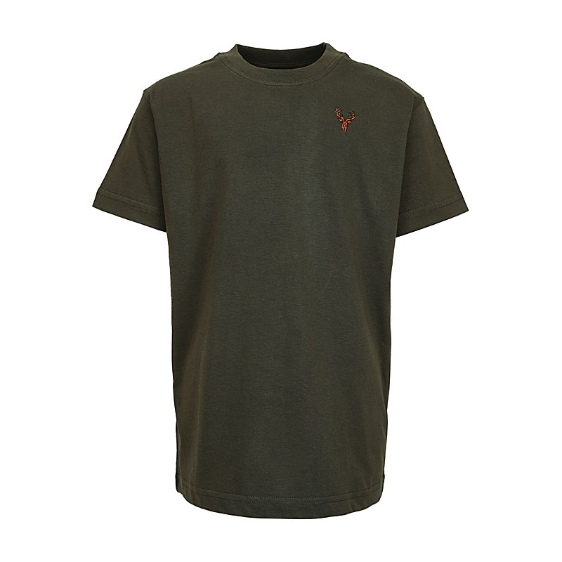 Hubertus T-Shirt mit Hirschstick, oliv, Größe 128