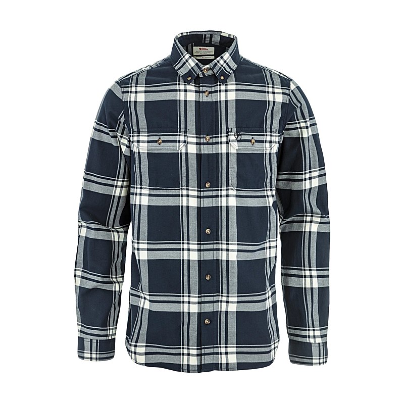 Fjällräven Langarmhemd Övik Lite Flannel, dark navy-chalk white, Größe M