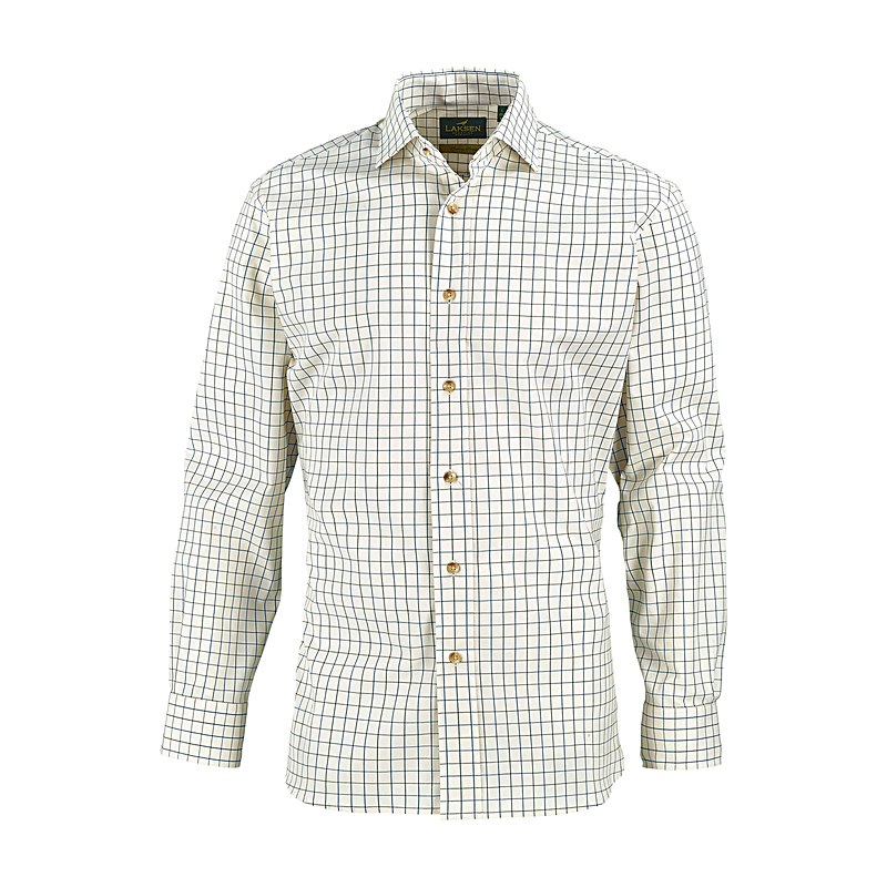 Laksen Langarmhemd Viggo SC, beige-grün-blau kariert, Größe M