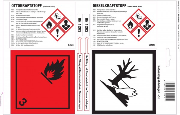 Klistermærke om farligt stof Benzin og Diesel